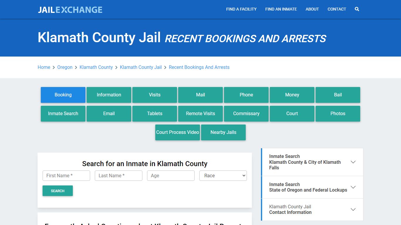 Klamath County Jail Recent Bookings And Arrests - Jail Exchange