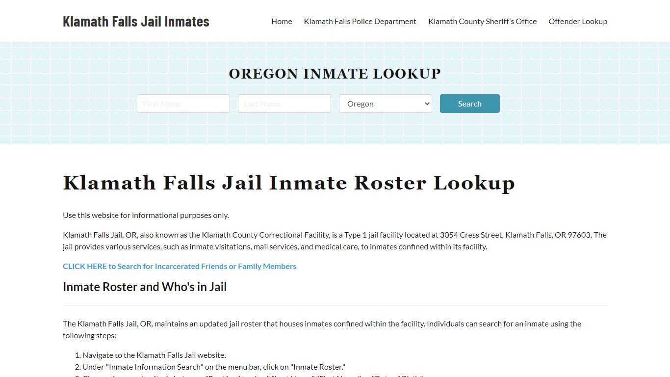 Klamath Falls Jail Inmate Roster, Klamath County, OR, Offender Search