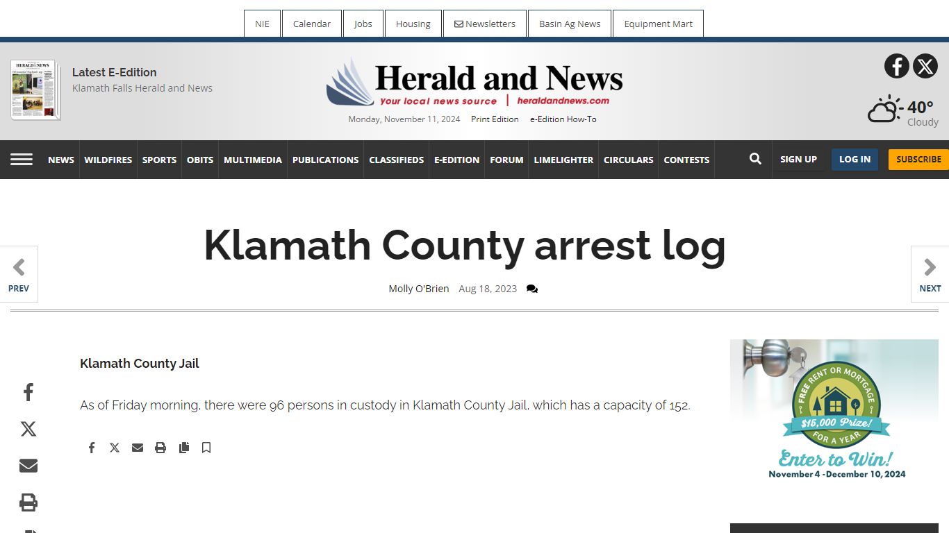 Klamath County arrest log | News Of Record - heraldandnews.com