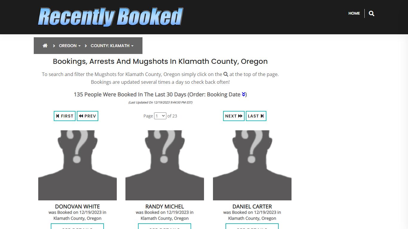 Recent bookings, Arrests, Mugshots in Klamath County, Oregon